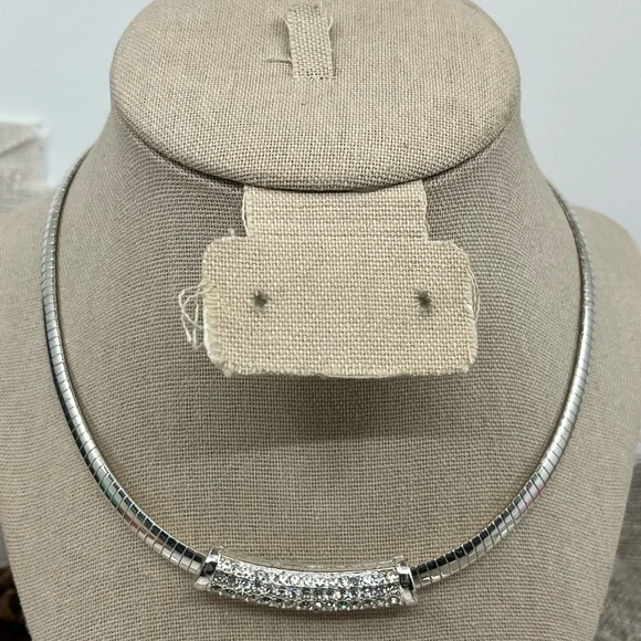 Vintage QVC Necklace & Earring Set – Silver-Tone with Crystal / CZ Accents - Picture 4 of 17